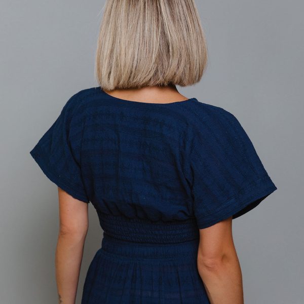 Smocked Crop Blouse, Navy Cheap - Image 4