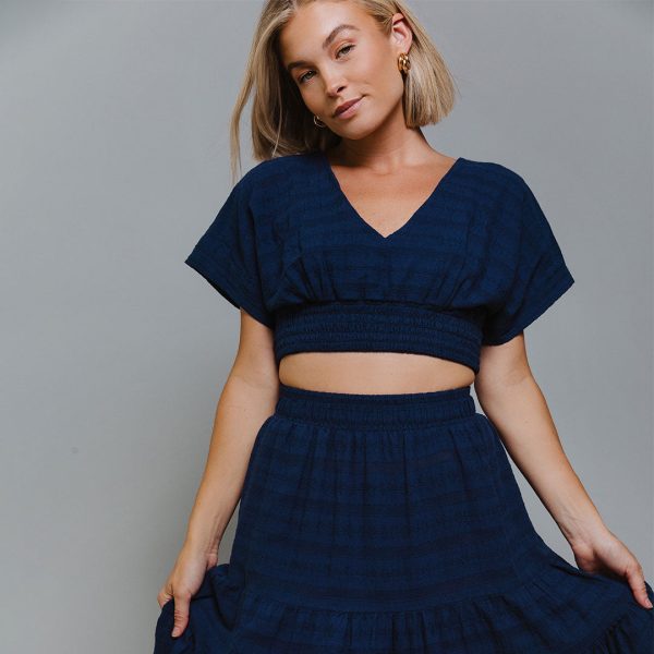 Smocked Crop Blouse, Navy Cheap - Image 5