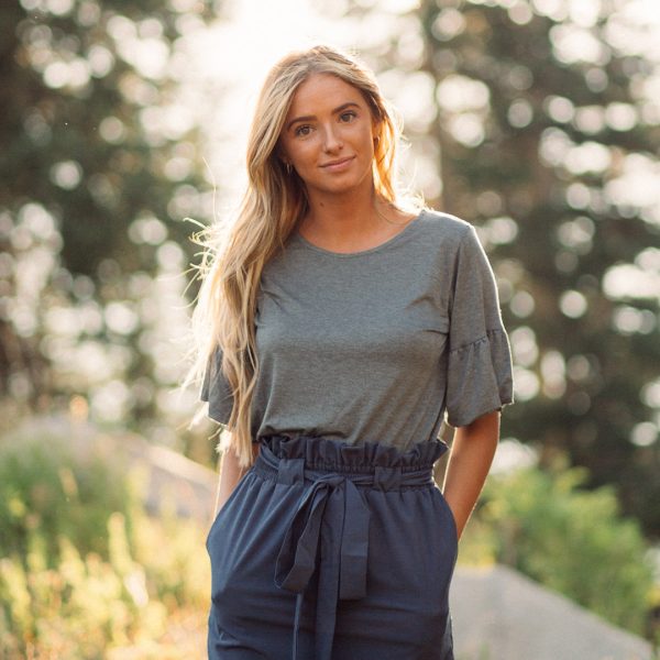 Ruffle Sleeve Tee, Charcoal For Discount