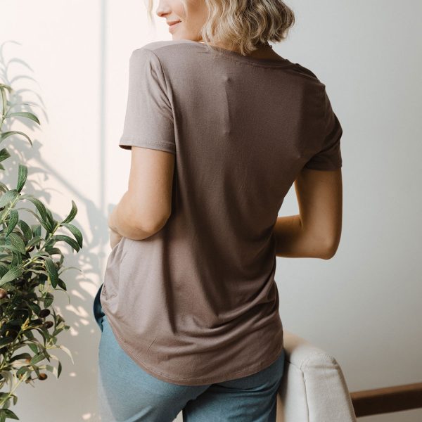 Basic V Neck Tee, Toffee For Discount - Image 3