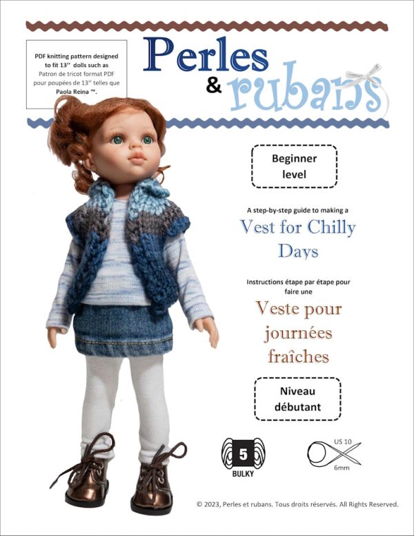 Vest for Chilly Days 13  Doll Clothes Knitting Pattern for Paola Reina Dolls Supply