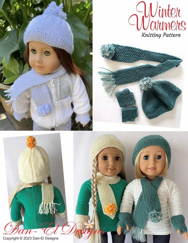 Winter Warmers 18 inch Doll Clothes Accessories Knitting Pattern on Sale - Image 2