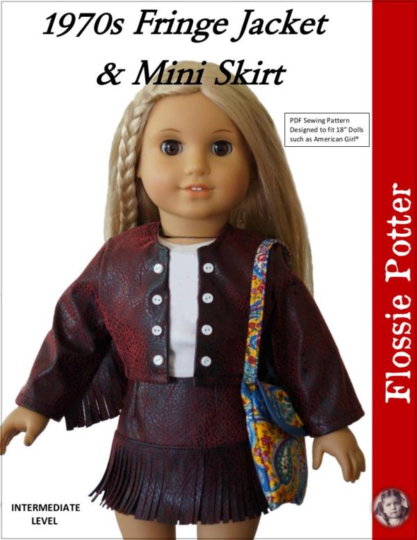 1970s Fringe Jacket & Mini Skirt 18  Doll Clothes Pattern For Sale