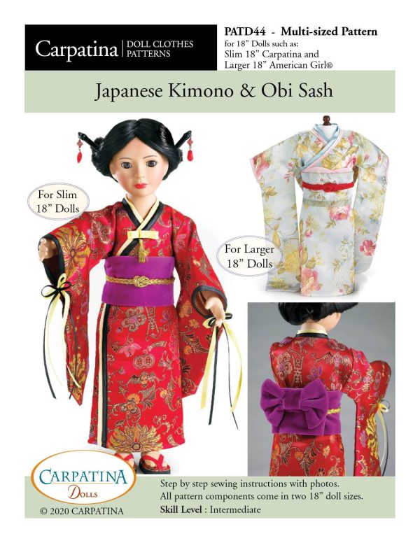 Japanese Kimono and Obi Sash Multi-sized Pattern for Regular and Slim 18  Dolls Online