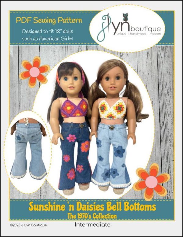 Sunshine  n Daisies Bell Bottoms 18  Doll Clothes Pattern on Sale