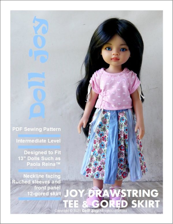Joy Drawstring Tee and Gored Skirt Pattern For 13  Paola Reina Dolls Supply