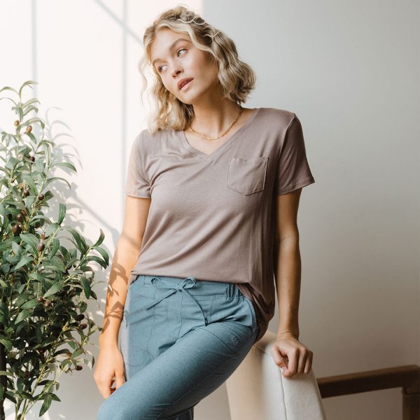 Basic V Neck Tee, Toffee For Discount