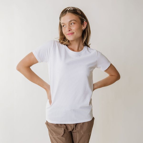Ribbed Basic Tee, White on Sale - Image 4