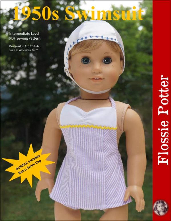 1950s Swimsuit and Retro Swim Cap Bundle 18  Doll Clothes Pattern Cheap