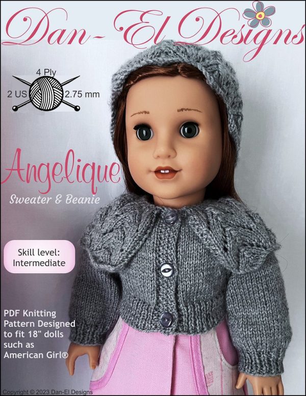 Angelique Sweater and Beanie 18  Doll Clothes Knitting Pattern For Sale