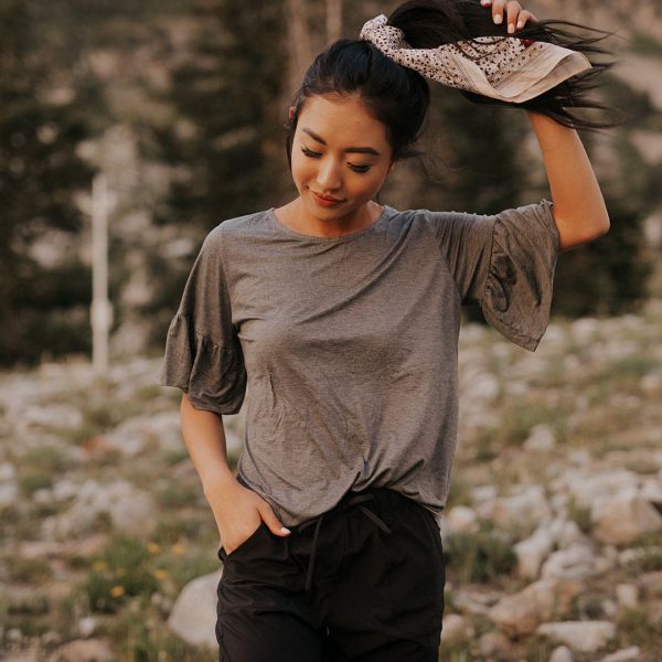 Ruffle Sleeve Tee, Charcoal For Discount - Image 4