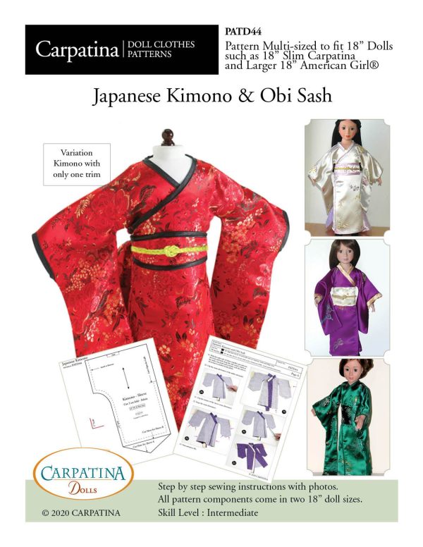 Japanese Kimono and Obi Sash Multi-sized Pattern for Regular and Slim 18  Dolls Online - Image 2