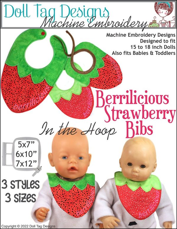 Berrilicious Strawberry Bibs Machine Embroidery Designs For Sale