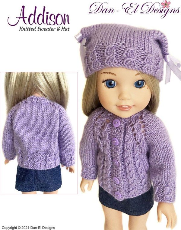Addison Knitted Sweater and Hat 14.5  Doll Clothes Knitting Pattern Hot on Sale - Image 2
