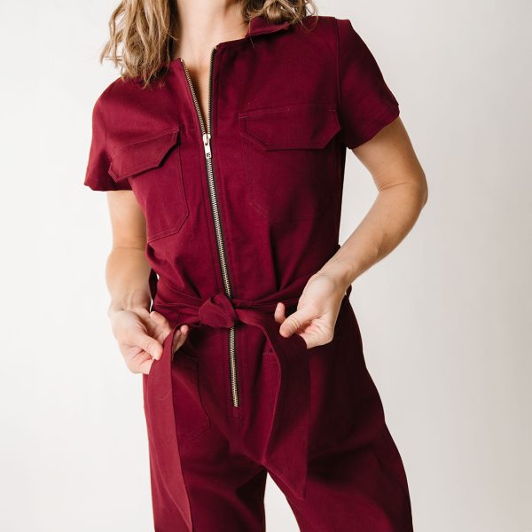 Hamptons Jumpsuit, Maroon Canvas Cheap - Image 5
