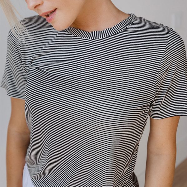 Boyfriend Tee, Black and Ivory Stripe For Sale - Image 4