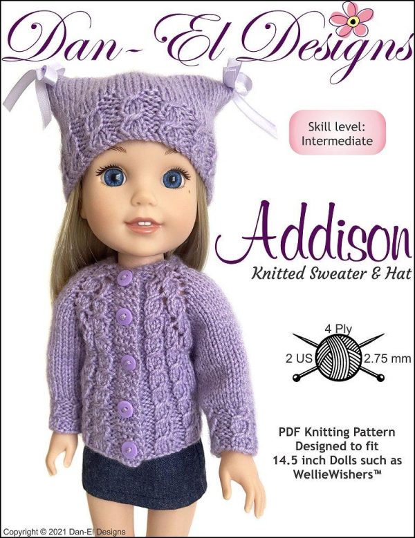 Addison Knitted Sweater and Hat 14.5  Doll Clothes Knitting Pattern Hot on Sale