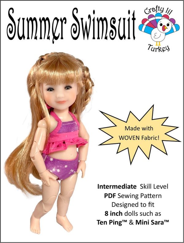Summer Swimsuit Pattern For 8  BJD Dolls such as Mini Sara™ For Sale