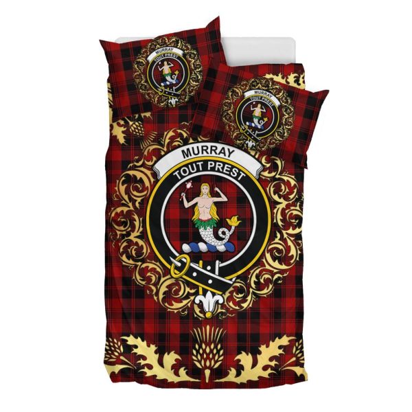 Murray of Ochtertyre Tartan Crest Bedding Set - Golden Thistle Style Hot on Sale
