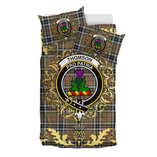 Thomson Camel Tartan Crest Bedding Set - Golden Thistle Style Online now