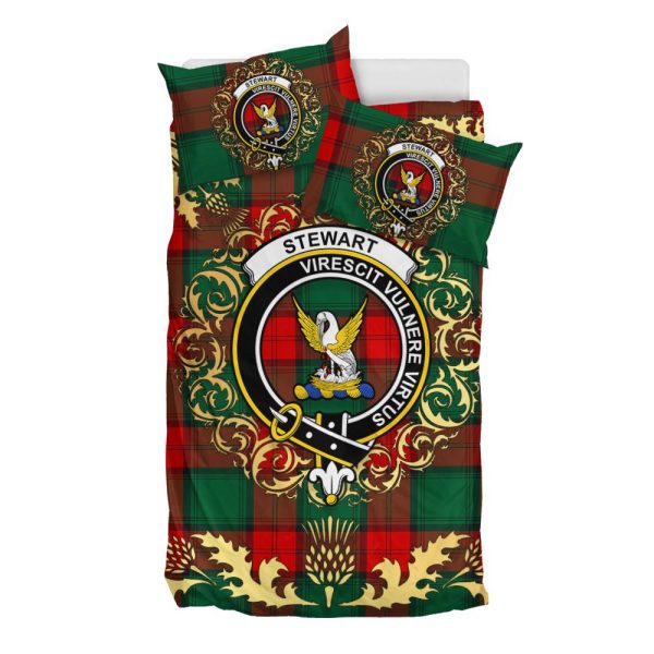 Stewart Atholl Modern Tartan Crest Bedding Set - Golden Thistle Style Discount