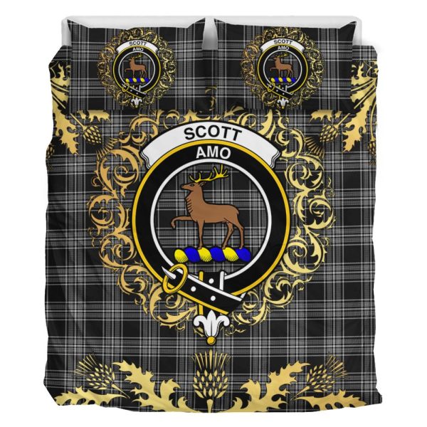 Scott Black and White Tartan Crest Bedding Set - Golden Thistle Style Online - Image 2