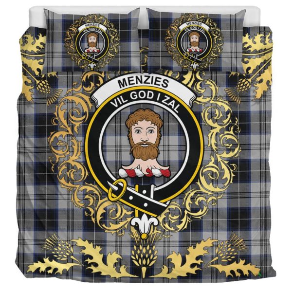 Menzies Black Dress Tartan Crest Bedding Set - Golden Thistle Style For Discount - Image 3