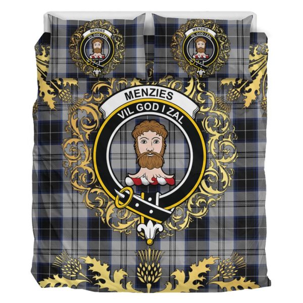 Menzies Black Dress Tartan Crest Bedding Set - Golden Thistle Style For Discount - Image 2